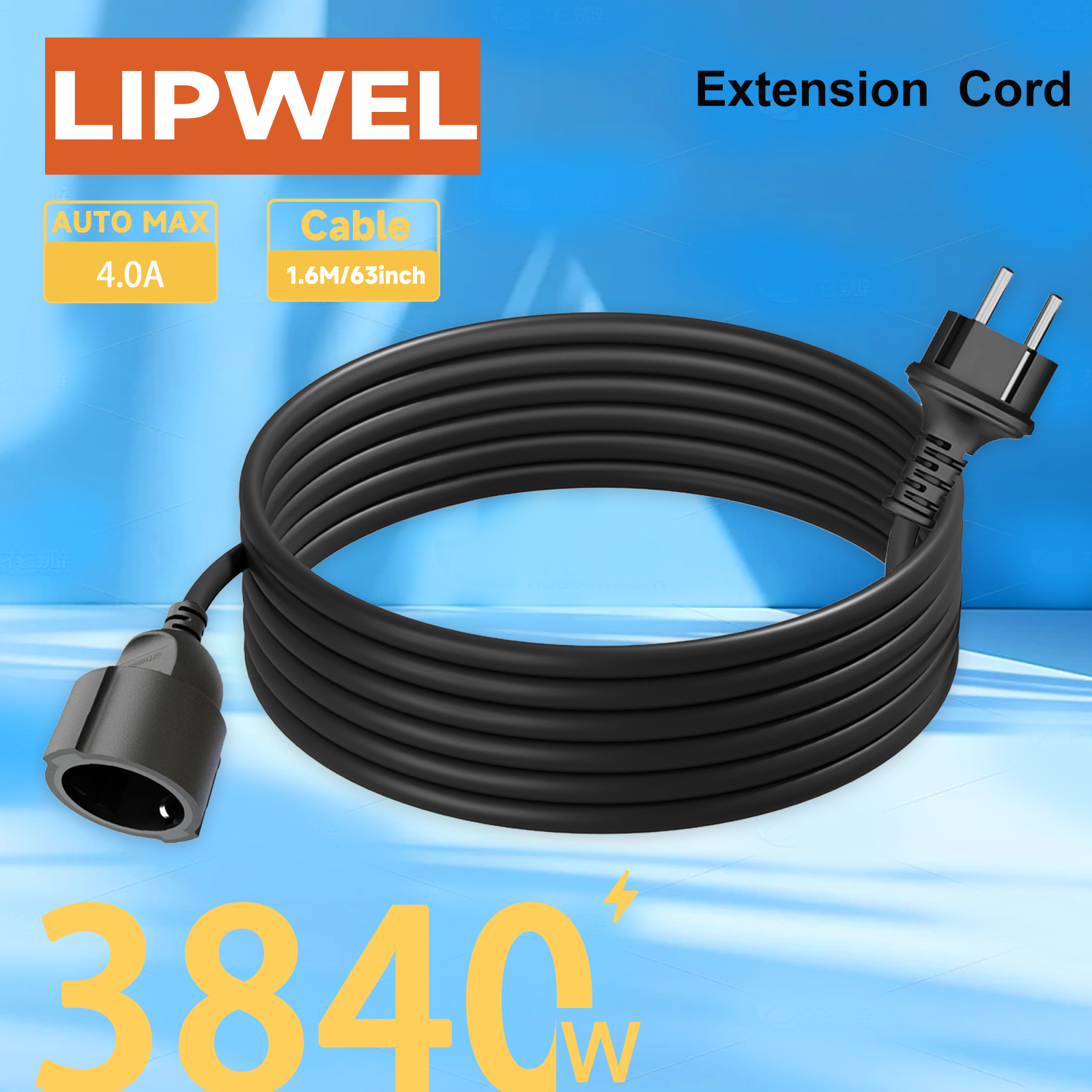 Outdoor Power Extension Cord - LIPWEL European Extension Cord, 1/1.8/3/5/7/10m Flame-Retardant