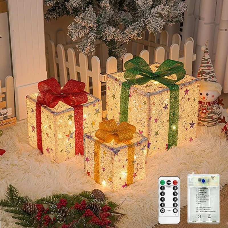 3Pcs/Set LED Christmas Gift Bo - مراجعة Outdoor Power For Xmas Lights وسعره