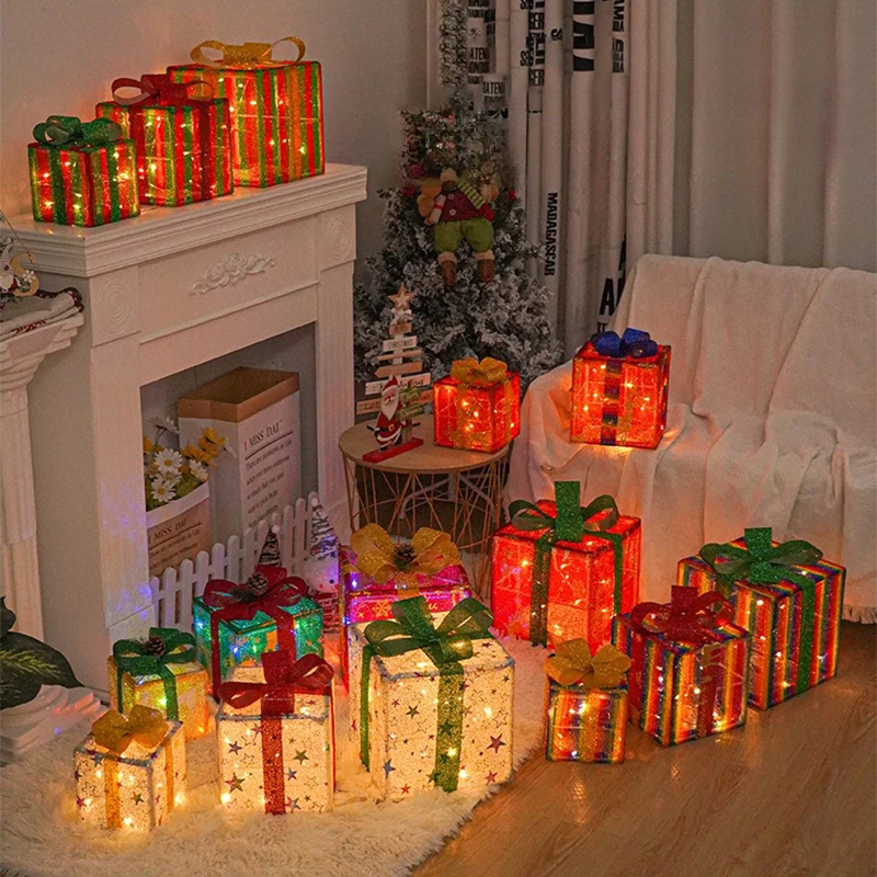 3Pcs/Set LED Christmas Gift Bo - مراجعة Outdoor Power For Xmas Lights وسعره