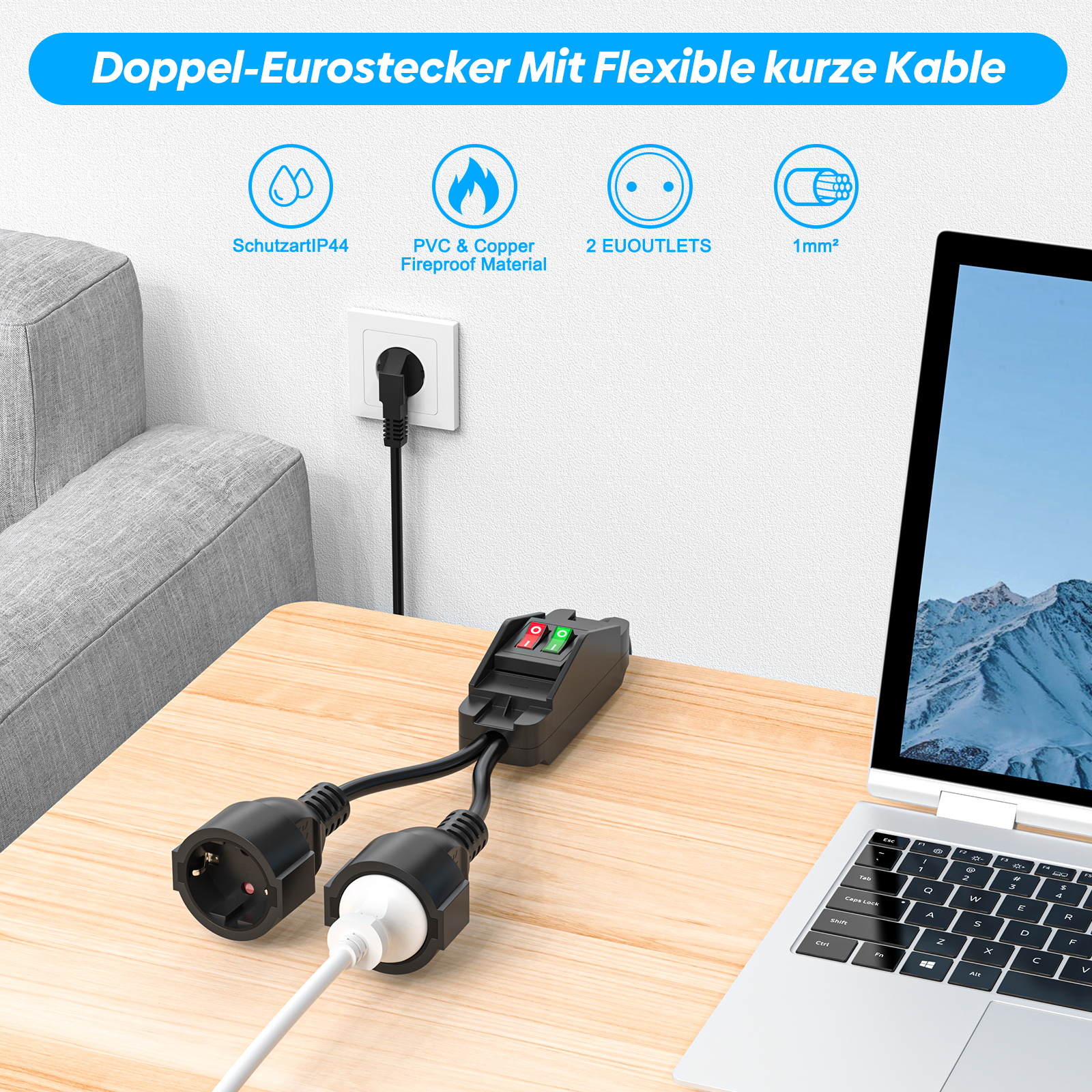 EU Plug Extension Cord with ON - مراجعة Outdoor Power Outlet Extension وسعره