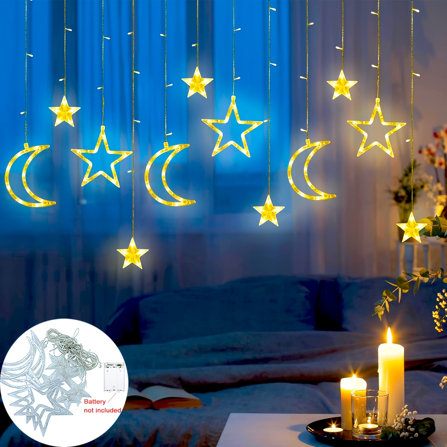 3.5m Star Moon LED Curtain Str - مراجعة Outdoor Power For Xmas Lights وسعره