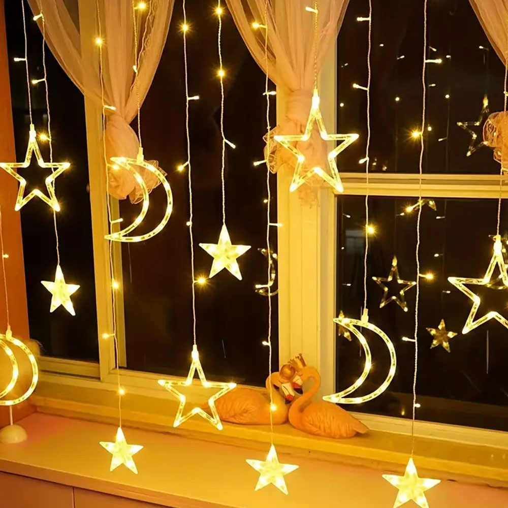 3.5m Star Moon LED Curtain Str - مراجعة Outdoor Power For Xmas Lights وسعره